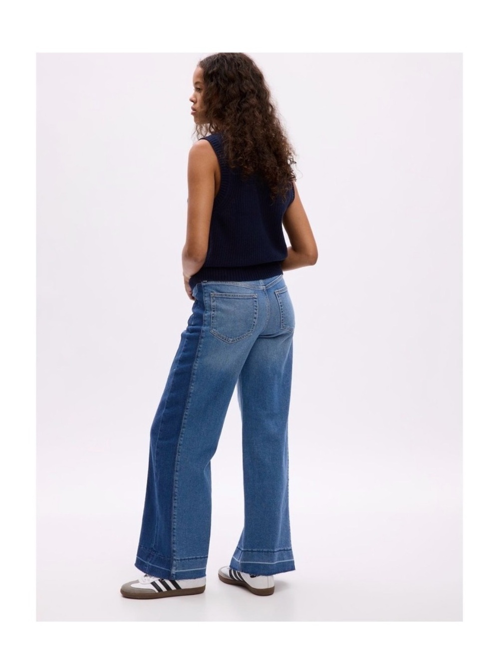 GAP High Rise Stride Women's Two-Tone Wide Leg Jeans - Blue - Picture 3 of 4